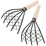 DOITOOL 2 Pcs Clam Rakes,10.2 inch Steel Claws with Mesh Net,Garden Rake,Portable Beach Rake Clamming Equipment for Clam Digging Seafood Shell Digger Tool
