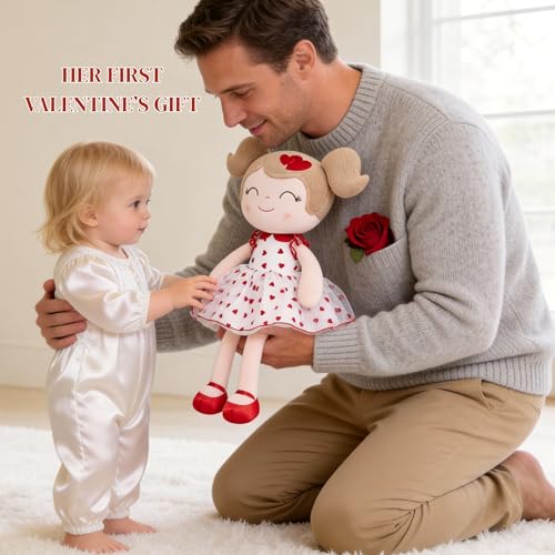Gloveleya Baby Doll Valentines Day Gifts I Love You Gifts Soft Toy Plush Dolls Red Flocking Heart Girl - image 2