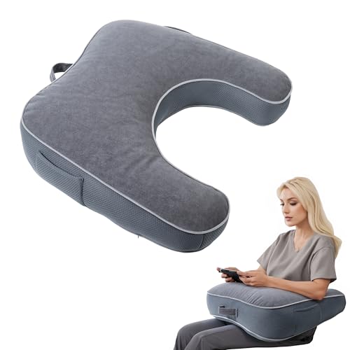 LELEFIDO Reading Pillow for Gaming, Gaming Pillow for Lap, Side Sleeper Pillows for Adults, Arm Support Pillow for Adult Crocheting, Working or Sitting in Bed, Floor & Sofa (Grey)