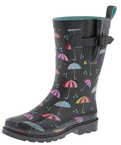 Capelli New York Ladies Umbrella Rainy Day Printed Mid Calf Rain Boots Grey Combo 6