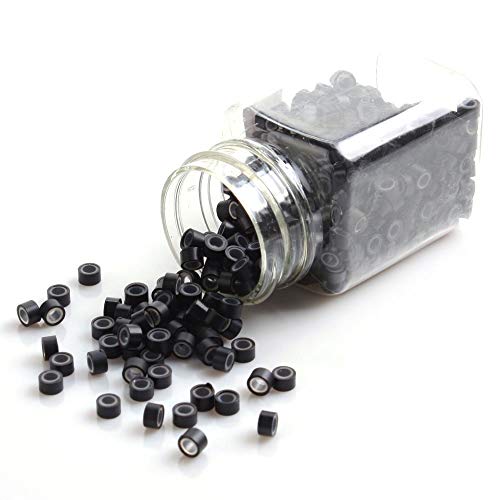Buqikma 1000pcs Silicone Micro Link Rings 5mm Lined Beads for Hair Extensions Tool for Women (Black)