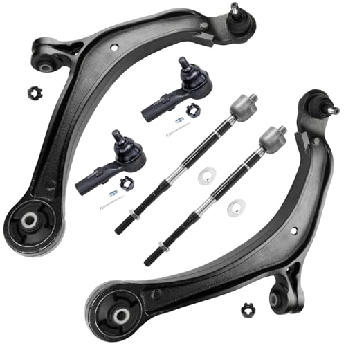 Image of Detroit Axle - 6pc Front End Suspension Kit for 2011-2017 Honda Odyssey 2 Lower Control Arms with Ball Joints 4 Inner and Outer Tie Rod End Links 2012 2013 2014 2015 2016 Replacement