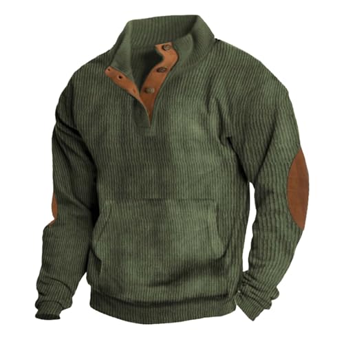 Men's Henley Pullover Sweatshirts Long Sleeve Shirts Casual Thermal Loose Fit Stand Collar 1/4 Button Up Polo Sweaters