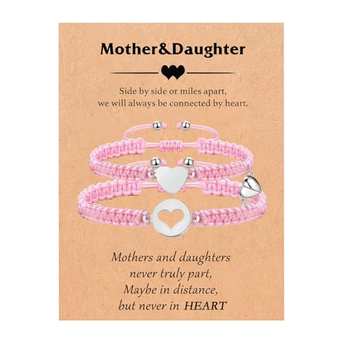 Image of First Day of Kindergarten Pre K Gifts for Mother Daughter,Mommy and Me Bracelet Matching Heart Bracelets Set for 2
