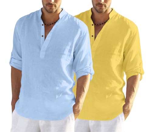 Image of Zombom Men's Combo Cotton Polyester Blend Solid Full Sleeve Straight Regular Fit Mandarin /Chinese Collor Kurta (Pack of 2)