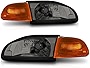 M-AUTO Pair Chrome Housing Amber Corner Headlight Assembly Compatible with 1992 1993 1994 1995 Honda Civic 2/3Dr, OE Style Left&Right Headlamps for Passenger&Driver Side