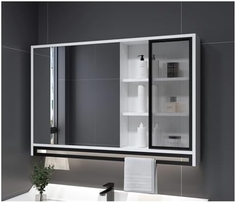 Wall Mounted Mirror Cabinet - Stylish Bathroom Storage Cupboard, Upgraded 100x75CM, Ideal for Home, Hotel, Apartment - Black Finish, Space-Saving Design