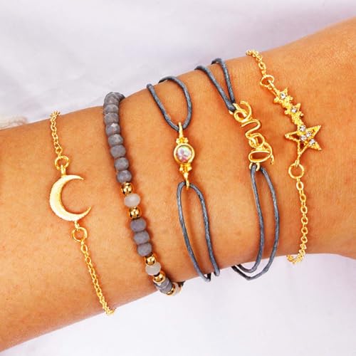 Juego de pulseras estrella y luna doradas 41zcGYQckJL. SL1000