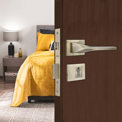 Image of Godrej Mortise Lock|Handle Lock Set for Main & Bedroom Door| Twist Rossette Home Decor Handle|Sunset Rose Gold Finish|9 Inch Lockbody|60 mm 1CK Cylinder - Knob from Inside & 3 Keys |5 Years Warranty