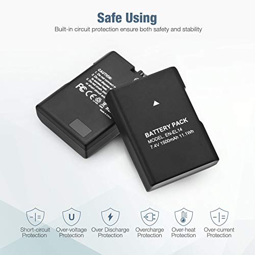 En-El14 En El14A Battery 2-Pack 1500Mah Li-Ion Batteries Compatible With Nikon D3100 D3200 D3300 D3400 D3500 D5100 D5200 D5300 D5500 D5600 Df Coolpix P7000 P7100 P7700 P7800 #TOP4