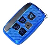 Carbon Fiber Pattern Soft TPU Key Fob Cover Case Fit for Range Rover Evoque Velar Discovery LR4 Jaguar XF XJ XE F-PACE F-Type Remote Holder Skin Protector Accessories (Blue)