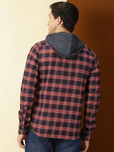 Image of Thomas Scott Men's Cotton Classic Hood Collar Tartan Checks Casual Shirt