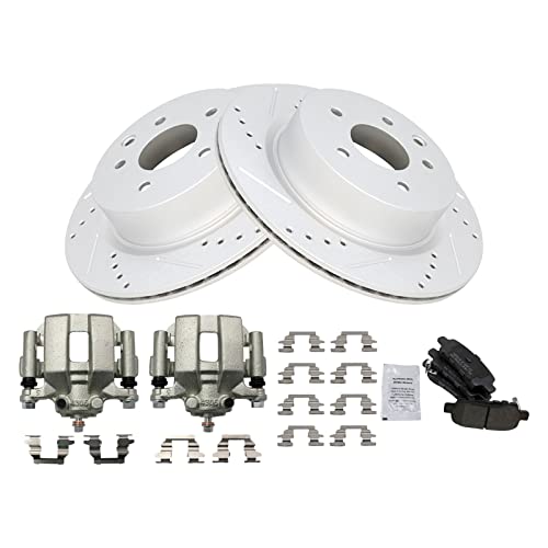 Image of TRQ Performance Rear Brake Pad and Rotor Set Semi Metallic Vented Coated | For 2005 Infiniti G35