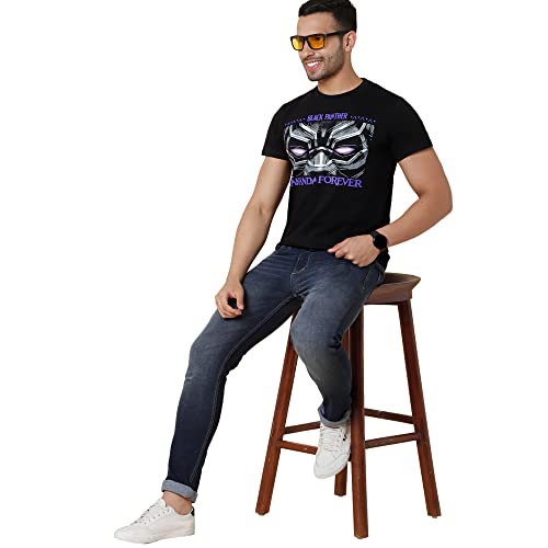 Image of Free Authority Black Panther Printed Regular Fit Black Cotton Men's T-Shirt
