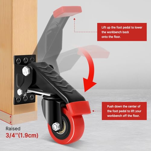 W B D WEIBIDA 63.5MM Werkbankrollen, Schwerlast Heberollen mit Tragfähigkeit von 300KG, Verdickter Bügel und Räder für Jeden Einsatzort, Möbelrollen für Werkbänke, Große Tische, Instrumente, 4er Set