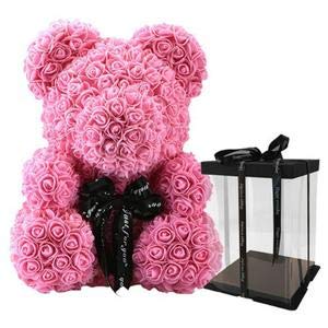 SUPERMOLON Oso de Rosas 40cm con Caja de Regalo - Rose Bear 40cm Oso Rosas Artificiales Foam - Regalo San Valentín, Enamorados, Aniversario, Amor, Cumpleaños, Regalo romántico (Rosa)