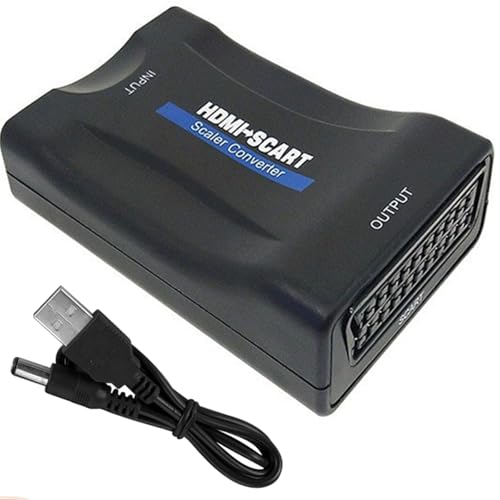 GERUI Conversor HDMI a SCART - Conmutador 720/1080P para vídeo y audio, compatible con PAL/NTSC, para Sky HD Blu-ray DVD HDTV TV PS3, compatible con formatos PAL/NTSC