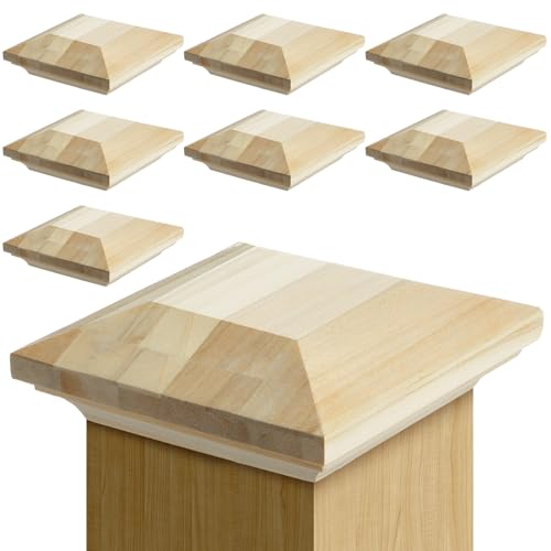 Sasylvia 8 Pcs 3.5" x 3.5" Wood Newel Post Cap Fence Post Cap for Topper Top Resistant Decking Caps for Outdoor Fences Decks and Mailboxes Cover