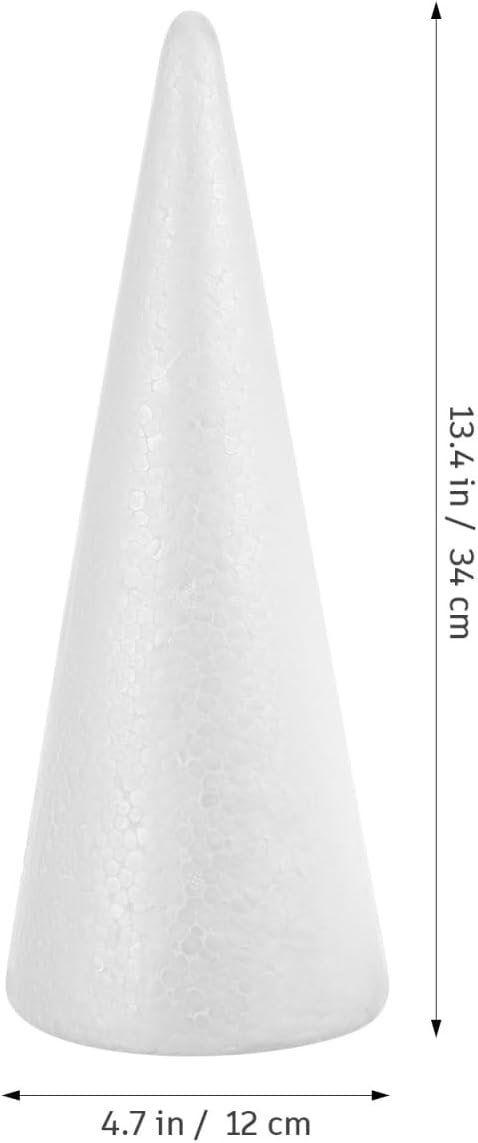 ERINGOGO 2PCS Foam Cones, 4.7x12 Inch White Polystyrene Cone for DIY Crafts, Christmas Tree Decor, Florist Display, Dessert Tower, and Party Decoration