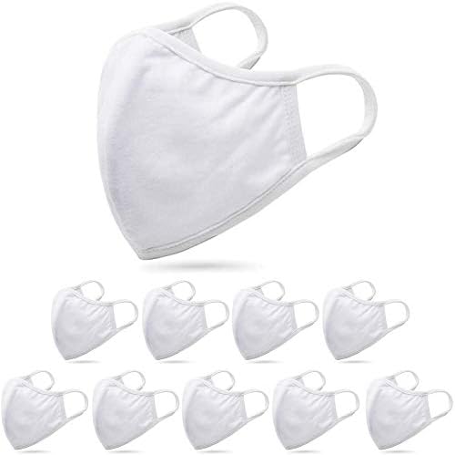 100% Cotton Fashion Mouth Face Protect Cover Bandana Balaclavas, 2-layer Unisex Reusable Fashion Washable Cover (Pack 10, White)
