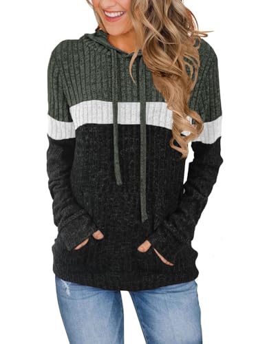 Cuptacc Hoodie Damen Kapuzenpullover Coole Pullover Damen Locker Sweatshirt Mode Oberteile Langarm Grünschwarz XXL 50-52
