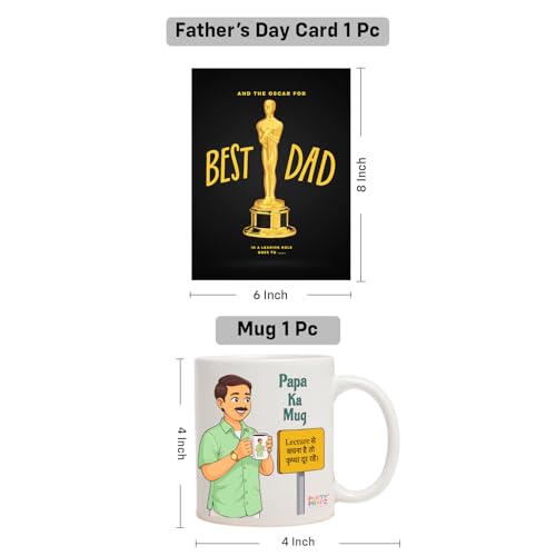 Image of Party Propz Happy Fathers Day Mug and Greeting Card Kit - 2 Pcs Coffee Mug for Dad with Best Dad Oscar Card, Papa ka Mug, Best Dad Gifts, Fathers Day Gift, Gifts for Papa (Cardstock, Ceramic)