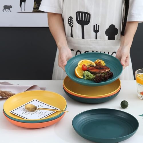 Image of Wheat Straw Dinner Plate Set, Eco-Friendly Dinner Set Round Serving Plate, Dishwasher & Microwave Safe - Perfect for Dinner Dishes Deep Plates Easy to Clean (MULTI-4PCS, 23 CM)