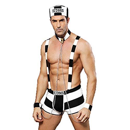 KAKU Ropa interior sexy para hombre, disfraz de marinero para adultos, 3 piezas, disfraz de prisionero, ropa interior con tirantes