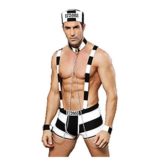 KAKU Ropa interior sexy para hombre, disfraz de marinero para adultos, 3 piezas, disfraz de prisionero, ropa interior con tirantes