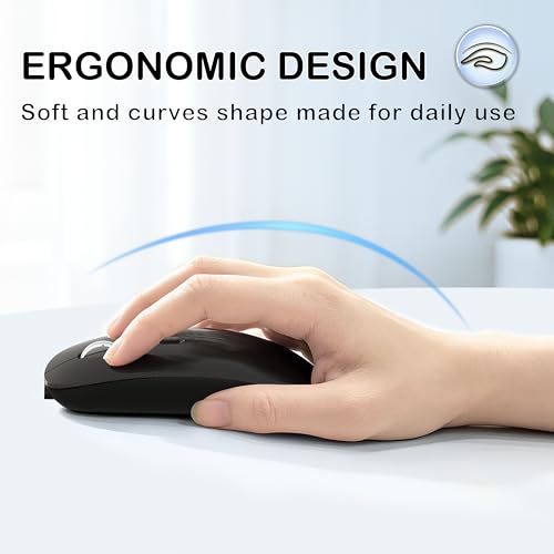 Image of FMOUSE Slim Wireless Mouse, Tri-Mode 2.4G & Bluetooth, Rechargeable - Black | USB-A & USB-C Receiver | Silent Click | One-Key Desktop | Works with Mac, iPad & Laptops | Long-Life Battery | Portable
