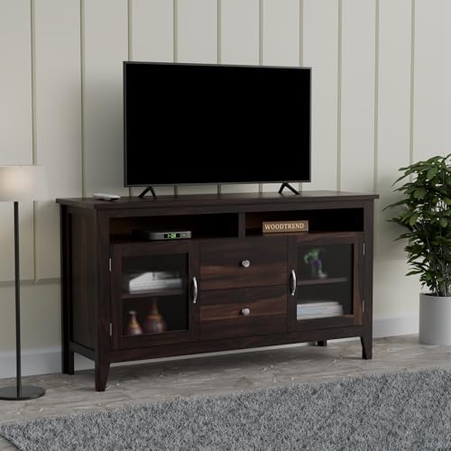 Image of Sheesham Wood TV Stand with 2 Door and 2 Drower and Shelf Storage Entertainment Unit Tv Cabinet for Living Room Home (Walnut Finish)
