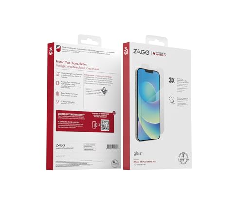 Image of ZAGG Glass+ Screen Protector for iPhone 14 Plus / 13 Pro Max - 3X Shatter Protection, High Scratch Resistance, Oil-Resistant, Reinforced Edges,InvisibleShield, Easy Install