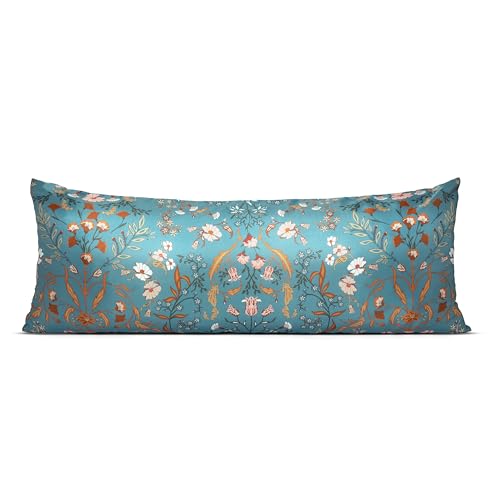 Image of Sweet Jojo Designs Boho Wildflower Vintage Floral Girl Satin Body Pillow Cover Case Decorative Accent Long Couch Kids Bed Pregnancy Pillowcase 54x20 Turquoise Botanical Bohemian Farmhouse Cottagecore