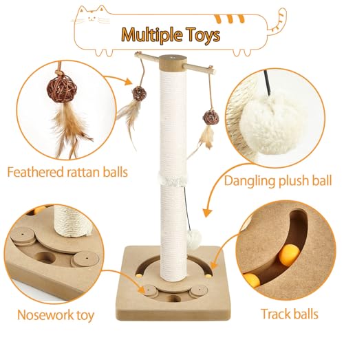 Rascador para gatos vertical con juguetes interactivos beige miniatura 3