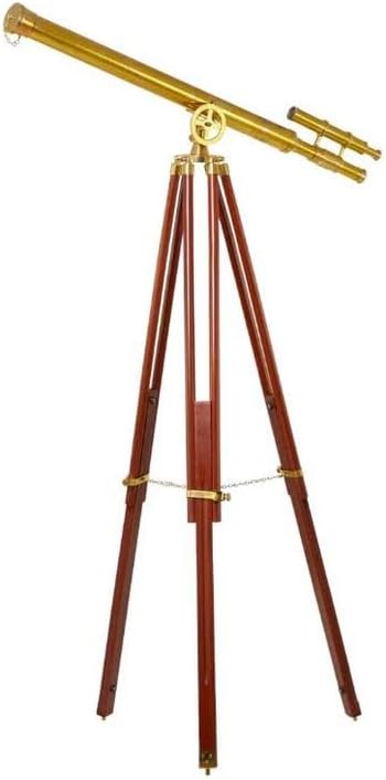 Decorative Brass Telescope on Tripod | Vintage Spyglass Decor | Brown Finish Nautical Home Accent 55 Inch