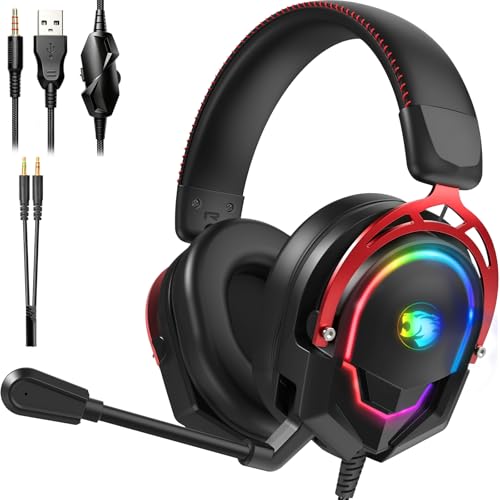 Image of K98 Wired RGB Gaming Headset with Mic, Over Ear Gaming Headphones, 50mm Neodymium Drivers, Noise Isolating Microphone, Memory Foam Cushions, Aluminum Alloy Frame for PC, PS5, PS4, Xbox, Switch