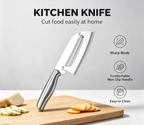 Image of Wizbiz 2-in-1 Kitchen Knife with Vegetable Peeler | Stainless Steel Chef Knife for Cutting, Slicing, Chopping & Peeling Fruits and Vegetables | Ergonomic Non-Slip Handle | Multipurpose Kitchen Tool