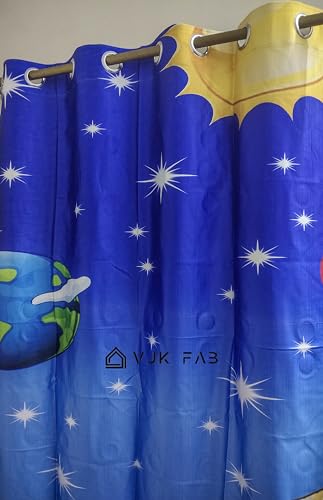 Image of Heavy Fabric 3D Space Design Curtains for Kids Room, School, Kids Care Home, Window, Door, 4x9 feet Long Set of 3 Pc, Blue