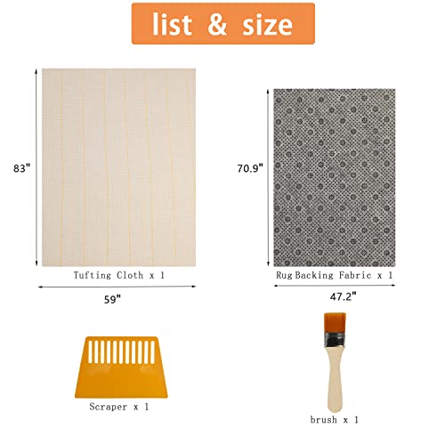 Image of 83 inchx59 inch Primary Tufting Cloth with Marked Lines, 70.9 inchx47.2 inch Tufting Non-Slip Rug Backing Fabric, Large Monk Cloth Kit,Rug Tufting Supplies,Rug Making Supplies