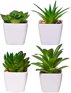 YHmall 4 PCS Artificial Plants Indoors in Pots Fake Plants Potted Series Desk Artificial Plastic Plant for House Office Bedroom Bathroom Kitchen Decor (GREEN 1)