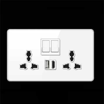 13A Wall Socket With Type-C 18W Fast Charging Plug Socket Glass Panel Power Double Universal Outlet USB C18W universal W