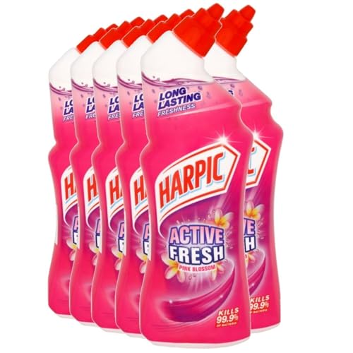 Harrpic Active Fresh Pink Blossom, Toilet Cleaner Bleach Effective Germ Kill - 6x750ml Savers Pack