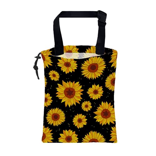Image of Car Garbage Bag Blooming Yellow Sunflowers Drawstring Car Trash Bag Hanging for Back Seat with Adjustable Buckle Canvas Vehicle Trash Can Easy-to-Install