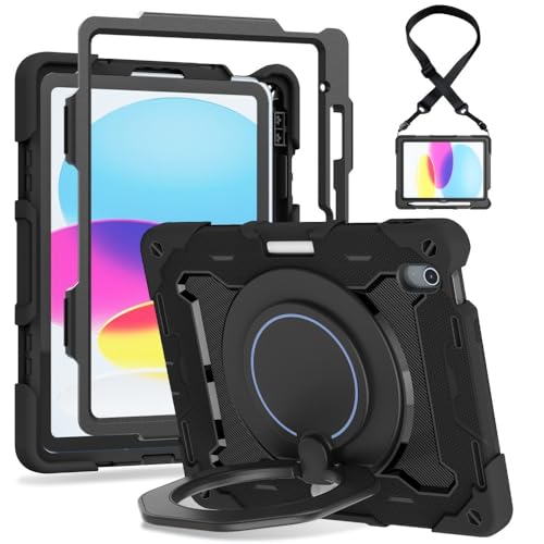 Étui iPad 10e génération 10.9 2022 noir avec coque arrière rigide et support en silicone