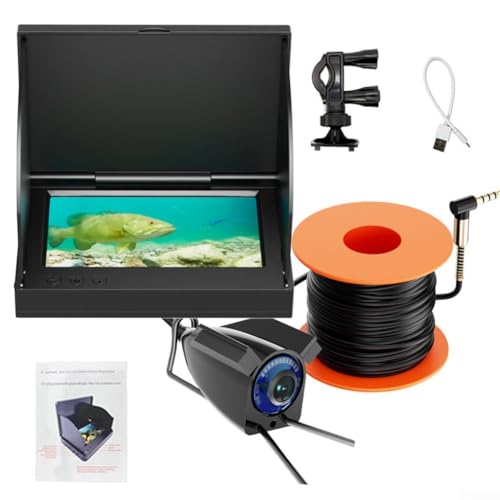 Dolvitrny Buscador visual de peces de 5.0 pulgadas con pantalla ultra clara de 2000 nits, cámara de pesca subacuática para hielo, barco y pesca de río, penetración de agua fangosa (5.0IPS + cámara de