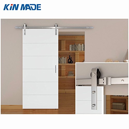 Kinmade Stainless Steel J-Shape Basic Contemporary Sliding Barn Door Hardware Kit Single Door 10Ft-Track (1525Mm) One-Door Hardware Kit #TOP6