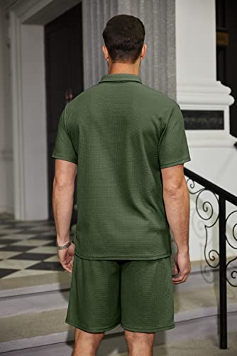 COOFANDY Men's Waffle Knit Polo Shirt and Shorts Set 2 Pieces Outfits Summer Suit Casual Tracksuit with Pockets4