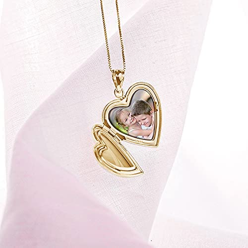 Picturesongold Personalized 14K Solid Yellow Gold / 14K Yellow Gold Filled "Always In My Heart" Engraved Heart Custom Photo Locket Necklace - (3/4 X 3/4 Inch) (14K Yellow Gold Filled, Locket + Engraving) #TOP4
