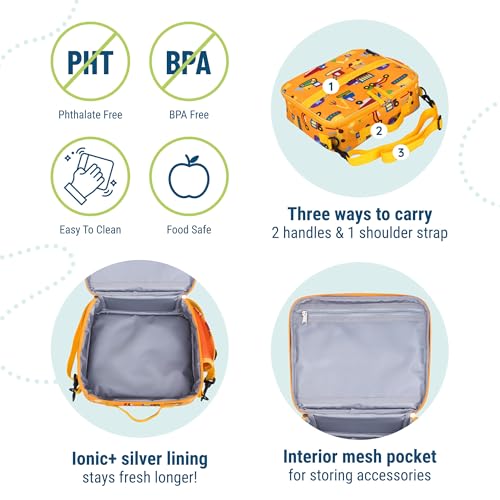 Image of Wildkin Kids ECO rPET Insulated Lunch Box - Keeps Food Hot or Cold, Easy-Clean Lining, Mesh Pockets & BPA-Free - Boys & Girls, Ideal for School, Travel & Daycare - Under Construction