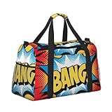 Bolsa de viaje para llevar debajo del asiento, bolsa de viaje para mujeres y hombres, con texto en inglés "Bang Comic"